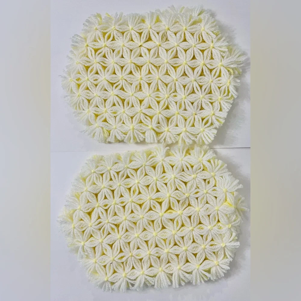 Hand Crocheted Daisy Yellow And White Placemat Doilies 60s 70s Cottagecore Set
